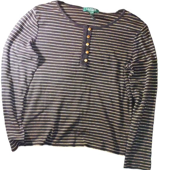 INC International Concepts Sweaters - Lauren Ralph Lauren Black and Gold Stripes Petite Size P/L Long Sleeves
